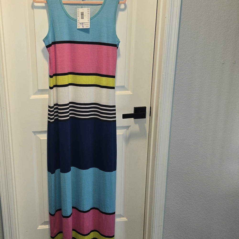 LuLaRoe NWT Dani Maxi Dress.Sleeveless Floor-Lemgth Colorblock Large HTF